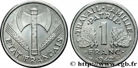 FRENCH STATE
Type : Essai-piéfort de 1 franc Francisque 
Date : 1942 
Mint name / Town : Paris 
Quantity minted : --- 
Metal : aluminium 
Diameter : 2...