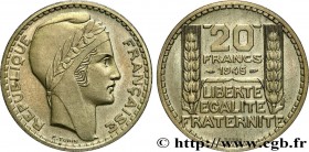 PROVISIONAL GOVERNEMENT OF THE FRENCH REPUBLIC
Type : Essai-piéfort de 20 francs Turin nickel 
Date : 1945 
Quantity minted : 104 
Metal : nickel 
Dia...