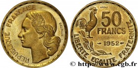 IV REPUBLIC
Type : Essai-piéfort au double de 50 francs Guiraud 
Date : 1952 
Mint name / Town : Paris 
Quantity minted : 104 
Metal : bronze-aluminiu...