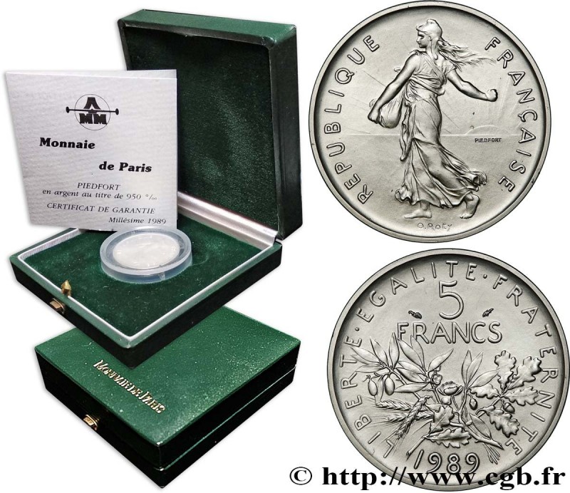 V REPUBLIC
Type : Piéfort argent de 5 francs Semeuse 
Date : 1989 
Mint name / T...