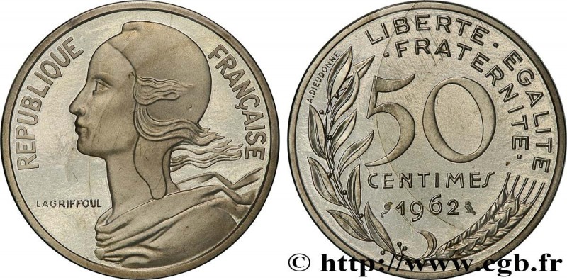 V REPUBLIC
Type : Piéfort Argent de 50 centimes Marianne, col à 4 plis 
Date : 1...