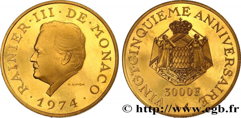 MONACO - PRINCIPALITY OF MONACO - RAINIER III
Type : 3000 Francs proof 25e anniv...