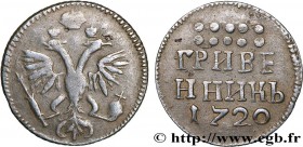 RUSSIA - PETER THE GREAT I
Type : Grivennik 
Date : 1720 
Mint name / Town : Krasny (Moscou) 
Quantity minted : - 
Metal : silver 
Millesimal fineness...