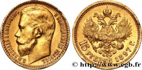 RUSSIA - NICHOLAS II
Type : 15 Roubles 
Date : 1897 
Mint name / Town : Saint-Petersbourg 
Quantity minted : 11900000 
Metal : gold 
Millesimal finene...