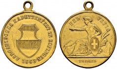 SCHWEIZ - Schützentaler, Schützenmedaillen & Schützenvaria
Aargau
Bronzemedaille 1869. Zofingen. Kadettenfest. 6.36 g. Richter (Schützenmedaillen) 3...