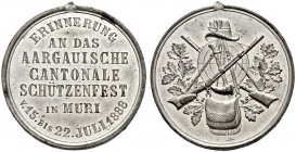 SCHWEIZ - Schützentaler, Schützenmedaillen & Schützenvaria
Aargau
Blei-/Zinnmedaille 1888. Muri. Cantonales Schützenfest. 13.11 g. Richter (Schützen...