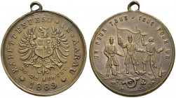 SCHWEIZ - Schützentaler, Schützenmedaillen & Schützenvaria
Aargau
Versilberte Bronzemedaille 1889. Aarau. Kadettenfest. 17.23 g. Richter (Schützenme...