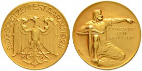 SCHWEIZ - Schützentaler, Schützenmedaillen & Schützenvaria
Aargau
Goldmedaille 1924. Aarau. Eidgenössisches Schützenfest. 10.01 g. Richter (Schützen...