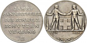 SCHWEIZ - Schützentaler, Schützenmedaillen & Schützenvaria
Aargau
Versilberte Bronzemedaille 1924. Aarau. Eidgenˆssisches Schützenfest. Jahrhundertf...