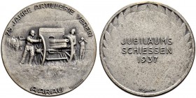 SCHWEIZ - Schützentaler, Schützenmedaillen & Schützenvaria
Aargau
Versilberte Bronzemedaille 1937. Aarau. 75 Jahre Artillerie Verein. Jubiläumsschiess...