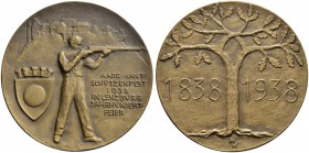 SCHWEIZ - Schützentaler, Schützenmedaillen & Schützenvaria
Aargau
Bronzemedaille 1938. Lenzburg. Kantonalschützenfest. Jahrhundertfeier 1838-1938. 6...
