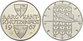 SCHWEIZ - Schützentaler, Schützenmedaillen & Schützenvaria
Aargau
Silbermedaille 1967. Oberentfelden. Kantonalschützenfest. 15.04 g. Polierte Platte...