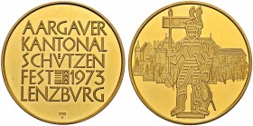 SCHWEIZ - Schützentaler, Schützenmedaillen & Schützenvaria
Aargau
Goldmedaille 1973. Lenzburg. Kantonalschützenfest. 25.96 g. Selten / Rare. Poliert...