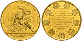 SCHWEIZ - Schützentaler, Schützenmedaillen & Schützenvaria
Basel
Goldmedaille 1844. Basel. Eidgenössisches Freischiessen. 37.27 g. Richter (Schützen...
