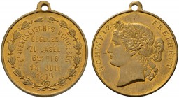 SCHWEIZ - Schützentaler, Schützenmedaillen & Schützenvaria
Basel
Bronzemedaille 1879. Basel. Eidgenössisches Schützenfest. 8.92 g. Richter (Schützen...