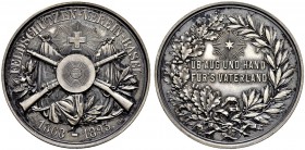 SCHWEIZ - Schützentaler, Schützenmedaillen & Schützenvaria
Basel
Silbermedaille 1893. Basel. 25 Jahre Feldschützen-Verein 1868-1893. 14.39 g. Richte...