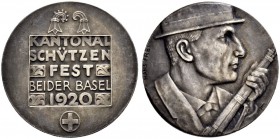 SCHWEIZ - Schützentaler, Schützenmedaillen & Schützenvaria
Basel
Silbermedaille 1920. Basel. Kantonalschützenfest beider Basel. 10.47 g. Richter (Sc...