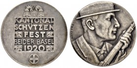 SCHWEIZ - Schützentaler, Schützenmedaillen & Schützenvaria
Basel
Silbermedaille 1920. Basel. Kantonalschützenfest beider Basel. 12.07 g. Richter (Sc...