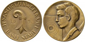 SCHWEIZ - Schützentaler, Schützenmedaillen & Schützenvaria
Basel
Bronzemedaille 1936. Basel-Stadt. Jungschützenwettkampf. 21.46 g. Richter (Schützen...