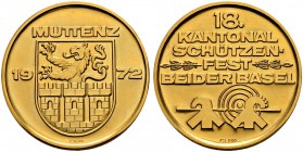 SCHWEIZ - Schützentaler, Schützenmedaillen & Schützenvaria
Basel
Goldmedaille 1972. Muttenz. Kantonalschützenfest beider Basel. 25.68 g. Selten / Ra...