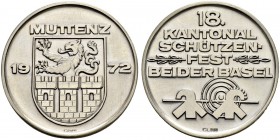 SCHWEIZ - Schützentaler, Schützenmedaillen & Schützenvaria
Basel
Silbermedaille 1972. Muttenz. Kantonalschützenfest beider Basel. 14.86 g. FDC / Unc...