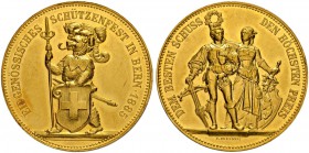 SCHWEIZ - Schützentaler, Schützenmedaillen & Schützenvaria
Bern
Goldmedaille 1885. Bern. Eidgenössisches Schützenfest. 34.08 g. Richter (Schützenmed...