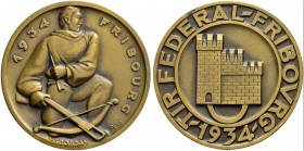 SCHWEIZ - Schützentaler, Schützenmedaillen & Schützenvaria
Freiburg / Fribourg
Bronzemedaille 1934. Fribourg. Tir fédéral. 53.19 g. Richter (Schütze...