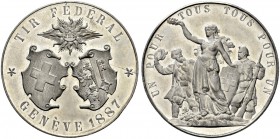 SCHWEIZ - Schützentaler, Schützenmedaillen & Schützenvaria
Genf / Genève
Blei-/Zinnmedaille 1887. Genève. Tir fédéral. 17.80 g. Richter (Schützenmed...