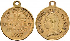 SCHWEIZ - Schützentaler, Schützenmedaillen & Schützenvaria
Genf / Genève
Bronzemedaille 1887. Genève. Tir fédéral. 3.45 g. Richter (Schützenmedaille...