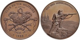 SCHWEIZ - Schützentaler, Schützenmedaillen & Schützenvaria
Genf / Genève
Kupfermedaille o. J. (1899). Genève. Club du tir militaire. 44.85 g. Richte...