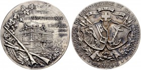 SCHWEIZ - Schützentaler, Schützenmedaillen & Schützenvaria
Genf / Genève
Silbermedaille 1900. Genève. Tir d'inauguration de l'hôtel. 38.39 g. Richte...