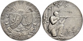 SCHWEIZ - Schützentaler, Schützenmedaillen & Schützenvaria
Genf / Genève
Silbermedaille 1908. Genève. Arquebuse et Navigation. 39.01 g. Richter (Sch...