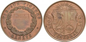 SCHWEIZ - Schützentaler, Schützenmedaillen & Schützenvaria
Genf / Genève
Bronzemedaille 1909. Genève. Tir aux pigeons. Match national. 63.88 g. Rich...