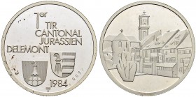 SCHWEIZ - Schützentaler, Schützenmedaillen & Schützenvaria
Genf / Genève
Silbermedaille 1984. Genève. SociÈtÈ cantonale Delemont. Tir cantonal Juras...