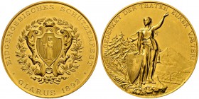 SCHWEIZ - Schützentaler, Schützenmedaillen & Schützenvaria
Glarus
Goldmedaille 1892. Glarus. Eidgenössisches Schützenfest. 69.28 g. Richter (Schütze...