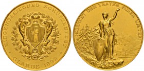 SCHWEIZ - Schützentaler, Schützenmedaillen & Schützenvaria
Glarus
Goldmedaille 1892. Glarus. Eidgenössisches Schützenfest. 67.79 g. Richter (Schütze...