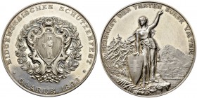 SCHWEIZ - Schützentaler, Schützenmedaillen & Schützenvaria
Glarus
Silbermedaille 1892. Glarus. Eidgenössisches Schützenfest. 37.52 g. Richter (Schüt...