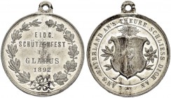 SCHWEIZ - Schützentaler, Schützenmedaillen & Schützenvaria
Glarus
Blei-/Zinnmedaille 1892. Glarus. Eidgenössisches Schützenfest. 11.51 g. Richter (S...