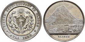 SCHWEIZ - Schützentaler, Schützenmedaillen & Schützenvaria
Glarus
Versilberte Bronzemedaille 1892. Glarus. Eidgenössisches Schützenfest. 15.75 g. Ri...