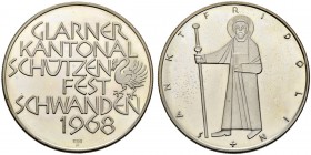 SCHWEIZ - Schützentaler, Schützenmedaillen & Schützenvaria
Glarus
Silbermedaille 1968. Schwanden. Kantonalschützenfest. 15.11 g. Polierte Platte. FD...