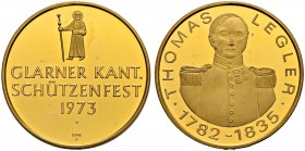 SCHWEIZ - Schützentaler, Schützenmedaillen & Schützenvaria
Glarus
Goldmedaille 1973. Glarner Kantonalschützenfest. 26.06 g. Selten / Rare. Polierte ...