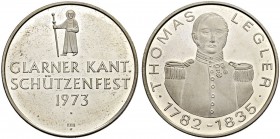SCHWEIZ - Schützentaler, Schützenmedaillen & Schützenvaria
Glarus
Silbermedaille 1973. Glarner Kantonalschützenfest. 14.94 g. Polierte Platte. FDC /...