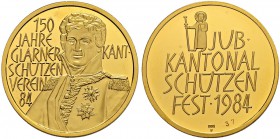 SCHWEIZ - Schützentaler, Schützenmedaillen & Schützenvaria
Glarus
Goldmedaille 1984. 150 Jahre Glarner Schützenverein. 25.96 g. Selten / Rare. Polie...