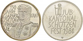 SCHWEIZ - Schützentaler, Schützenmedaillen & Schützenvaria
Glarus
Silbermedaille 1984. Glarus. Kantonalschützenfest. 15.01 g. Polierte Platte. FDC /...