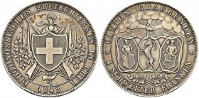 SCHWEIZ - Schützentaler, Schützenmedaillen & Schützenvaria
Graubünden
4 Franken 1842. Chur. Eidgenössisches Freischiessen. 28.30 g. Richter (Schütze...