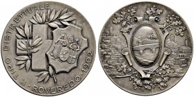 SCHWEIZ - Schützentaler, Schützenmedaillen & Schützenvaria
Graubünden
Silbermedaille 1902. Roveredo. Tiro distrettuale. 23.93 g. Richter (Schützenme...