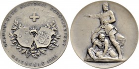 SCHWEIZ - Schützentaler, Schützenmedaillen & Schützenvaria
Graubünden
Silbermedaille 1903. Maienfeld. Kantonalschützenfest. 38.18 g. Richter (Schütz...