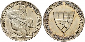 SCHWEIZ - Schützentaler, Schützenmedaillen & Schützenvaria
Graubünden
Silbermedaille 1949. Chur. Eidgenössisches Schützenfest.. 15.26 g. Richter (Sc...