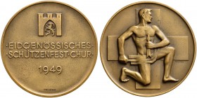 SCHWEIZ - Schützentaler, Schützenmedaillen & Schützenvaria
Graubünden
Bronzemedaille 1949. Chur. Eidgenössisches Schützenfest. 59.82 g. Richter (Sch...