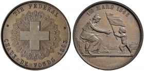 SCHWEIZ - Schützentaler, Schützenmedaillen & Schützenvaria
Neuenburg / Neuchâtel
Bronzemedaille 1863. La Chaux-de-Fonds. Tir fédéral. 23.23 g. Richt...